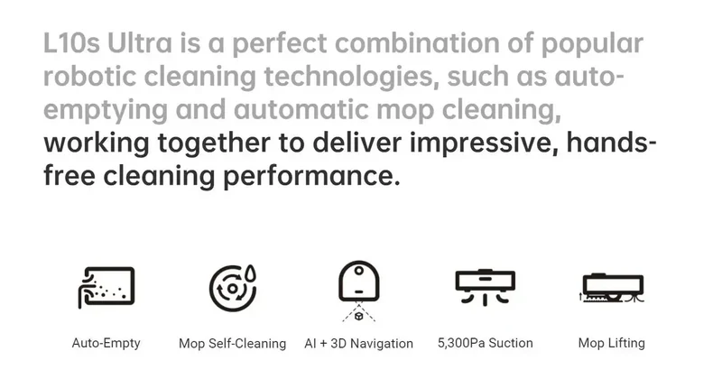 Global Dreame L10s Ultra Robot Vacuum and Mop Combo Auto Mop Cleaning.