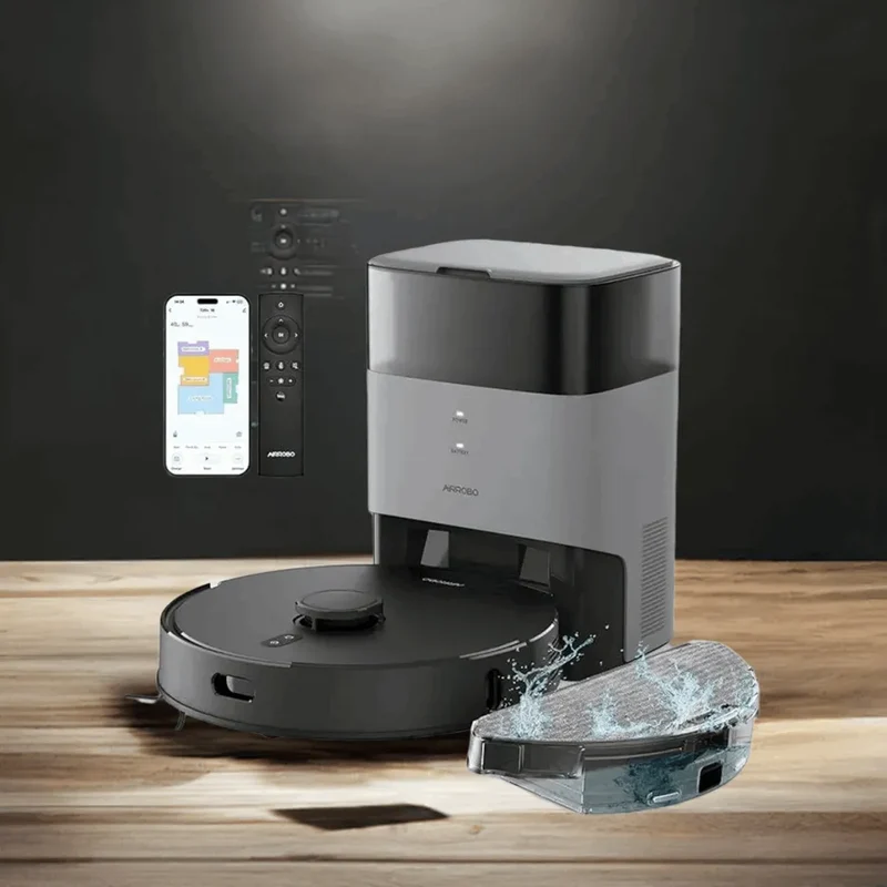 AIRROBO Robot Vacuum and Mop Combo, Self-Emptying, 60-Day Capacity, Home Mapping, Schedule, Wi-Fi/App/Alexa/Remote