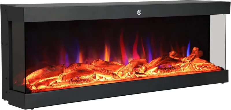 Elektrokamin, El Fuego „Nizza' 3D Wandkamin, Breite 107 cm, 9 Verschiedene LED-Farbmodi, Fernbedienung und APP-Steuerung, Audio-Knistereffekt