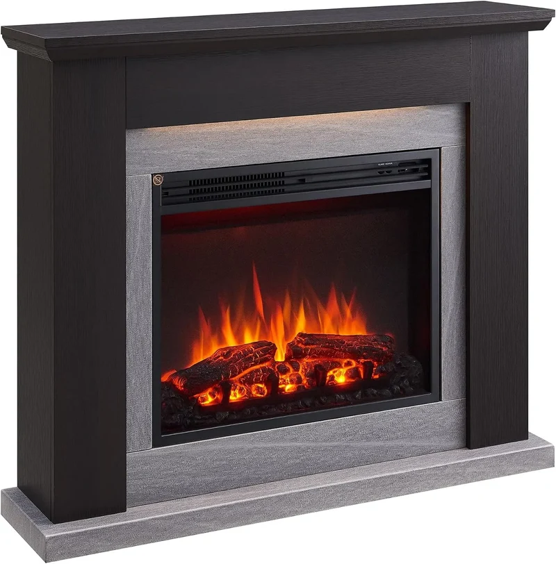 Elektrokamin 3D-Flammeneffekt BALDERIA Hektor, realistischer, Fernbedienung programmierbar, Thermostat, LED-Beleuchtung, Timer, Dunkelbraun