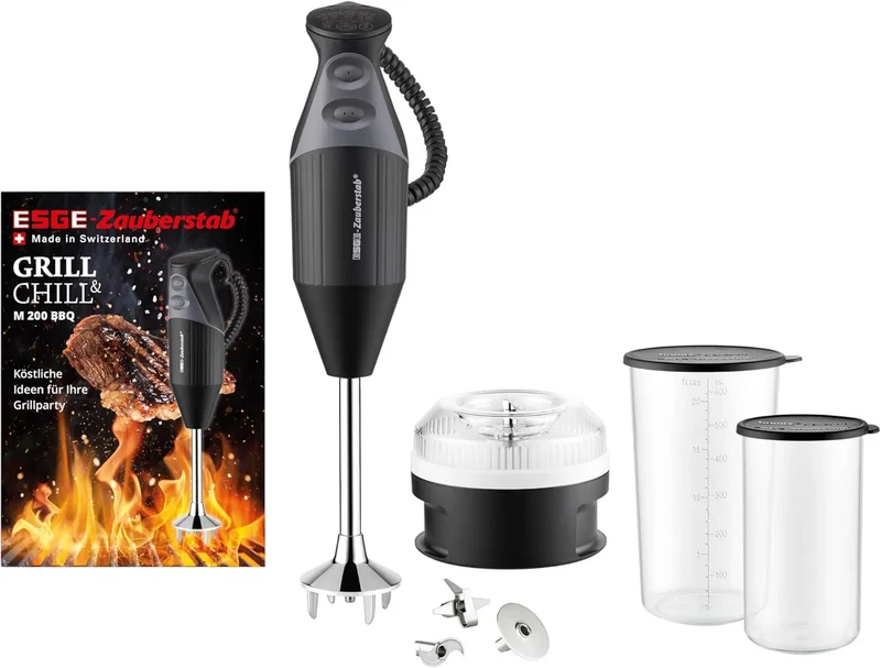200 BBQ Farbe Schwarz ESGE Zauberstab, 2 Stufen bis 17.000 U, robuster Motor, Pürierstab, ergonomischer Griff, inklusive. Zubehör, Leistung 200W