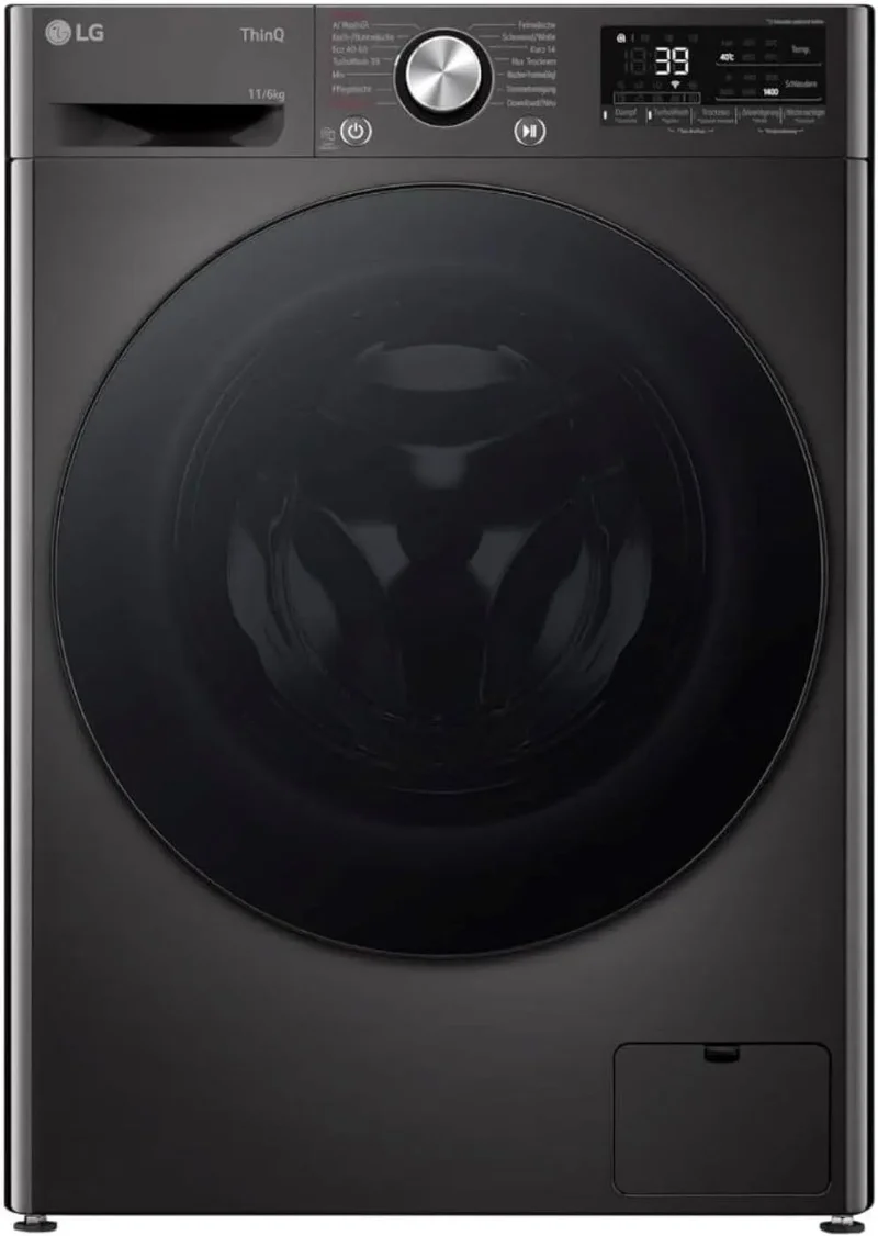 LG Waschtrockner W4WR70E6YB, Maße 60x62x85 cm, Energieklasse A, AI Direct Drive, Außentür aus gehärtetem Glas, Frontbeladung 11-6 kg, Wi-Fi