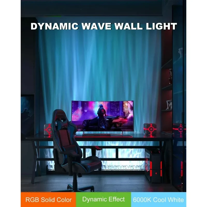 RGBW Dynamic Wave Wall Light,Flowing Water,Aurora Visual-Color Changing Wall Washer Lamp with Remote & APP-Ambient Light 1 Pack