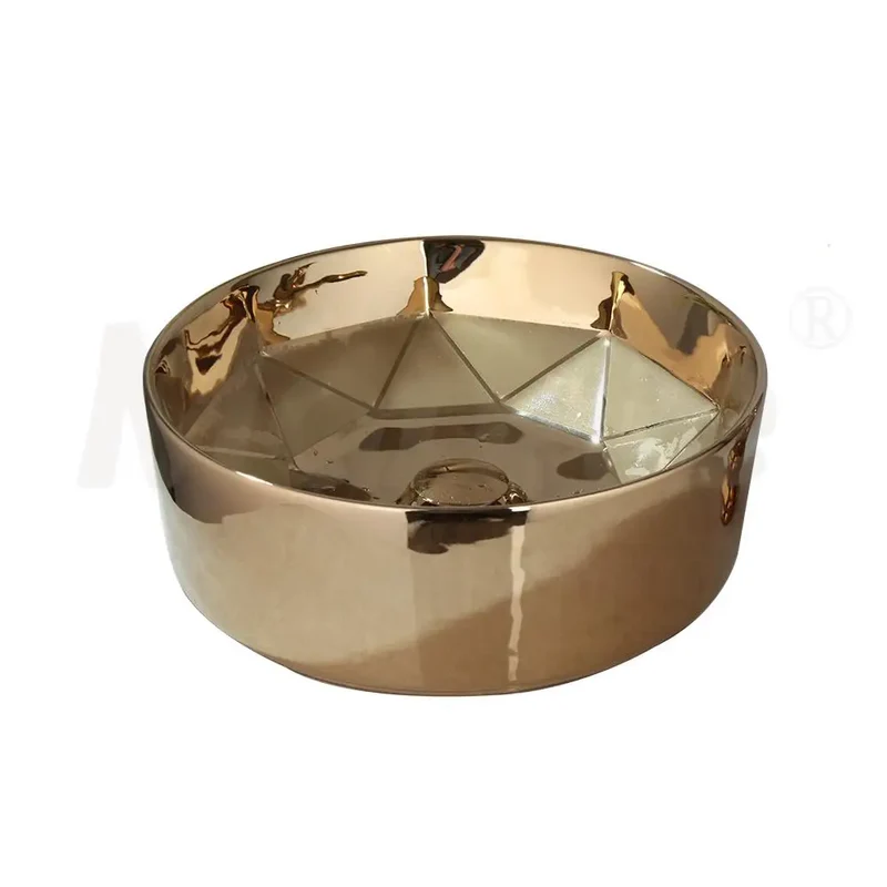 JIENI Bathroom Golden Plated Ceramic Round Combine Faucet Set Diamond Setting Lavatory Washbasin Sink Mixer Faucet w/ Pop Drain