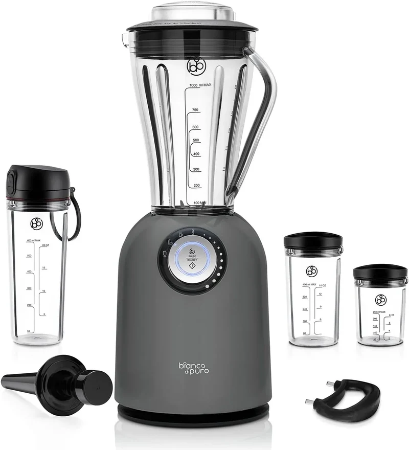 Puro Hochleistungsmixer Attivo bis 24.500 U bianco di, 3 Mixprogramme, 10 Mixstufen, 6 Edelstahlklingen, Fassungsvermögen 1L Tritan-Kunststoff