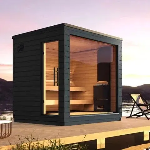 Red Cedar 6-Person Smart Outdoor Sauna | Home Fusion™ Traditional Dry Steam Spa.