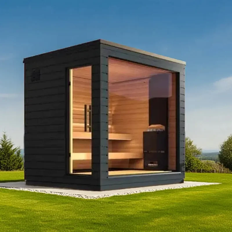 Red Cedar 6-Person Smart Outdoor Sauna | Home Fusion™ Traditional Dry Steam Spa.