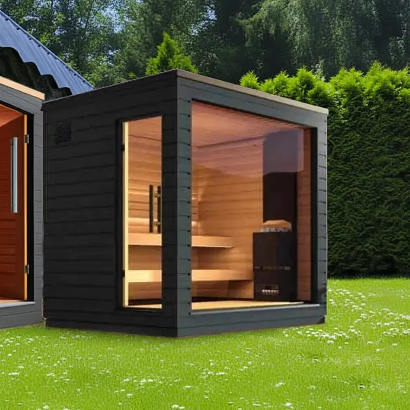 Red Cedar 6-Person Smart Outdoor Sauna | Home Fusion™ Traditional Dry Steam Spa.