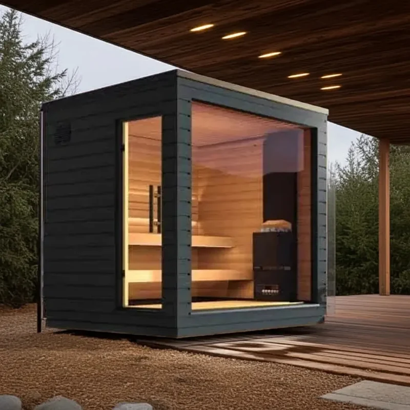 Red Cedar 6-Person Smart Outdoor Sauna | Home Fusion™ Traditional Dry Steam Spa.