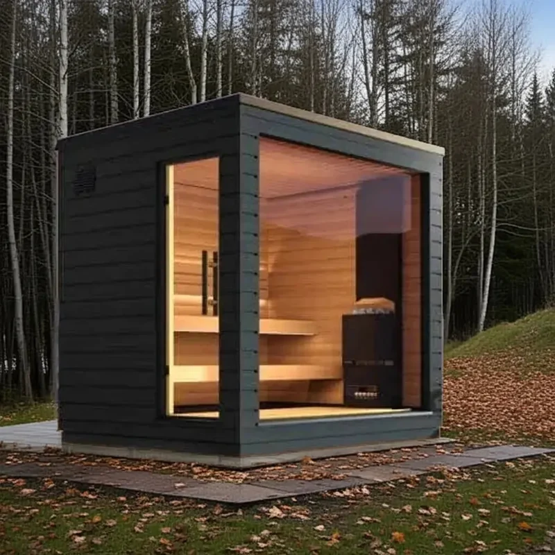 Red Cedar 6-Person Smart Outdoor Sauna | Home Fusion™ Traditional Dry Steam Spa.