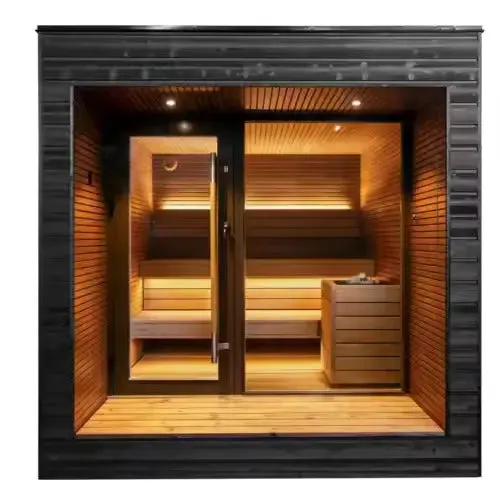 Red Cedar 6-Person Smart Outdoor Sauna | Home Fusion™ Traditional Dry Steam Spa.