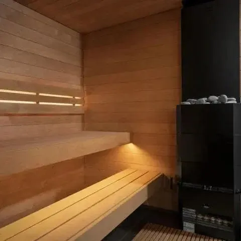 Red Cedar 6-Person Smart Outdoor Sauna | Home Fusion™ Traditional Dry Steam Spa.
