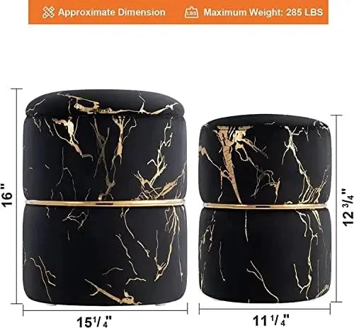 Round Black Velvet Ottoman , Modern Upholstered Vanity Ottoman Footrest Stool Indoor Ottoman for Entryway Living Room Bedroom D