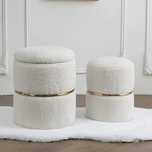 Round Black Velvet Ottoman , Modern Upholstered Vanity Ottoman Footrest Stool Indoor Ottoman for Entryway Living Room Bedroom D