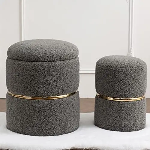 Round Black Velvet Ottoman , Modern Upholstered Vanity Ottoman Footrest Stool Indoor Ottoman for Entryway Living Room Bedroom D