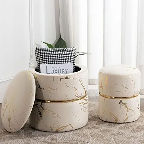 Round Black Velvet Ottoman , Modern Upholstered Vanity Ottoman Footrest Stool Indoor Ottoman for Entryway Living Room Bedroom D