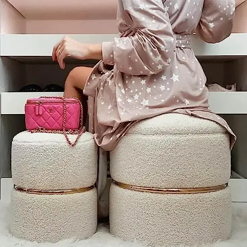 Round Black Velvet Ottoman , Modern Upholstered Vanity Ottoman Footrest Stool Indoor Ottoman for Entryway Living Room Bedroom D