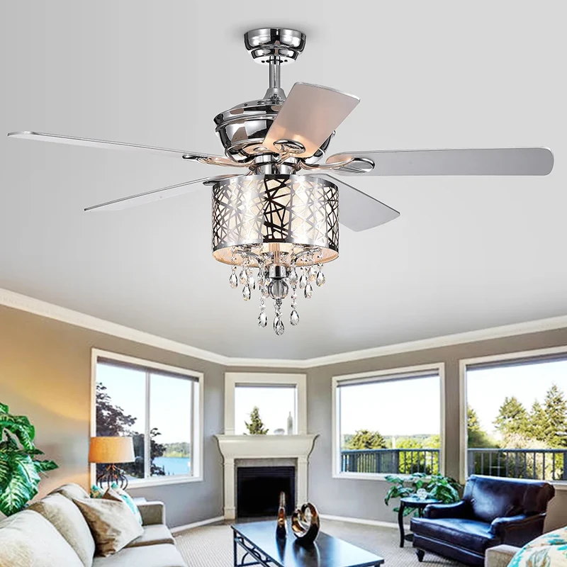 Elegant Metal 52-inch Ceiling Fan (Optional Remote&2 Color Option Blades) or Bedroom, Living Room, Dining Room--Chrome