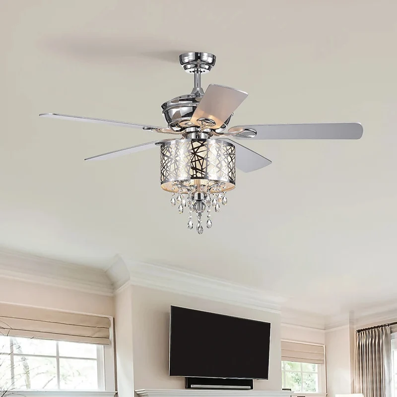 Elegant Metal 52-inch Ceiling Fan (Optional Remote&2 Color Option Blades) or Bedroom, Living Room, Dining Room--Chrome