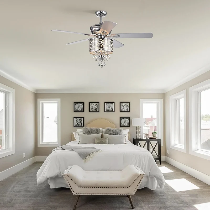Elegant Metal 52-inch Ceiling Fan (Optional Remote&2 Color Option Blades) or Bedroom, Living Room, Dining Room--Chrome
