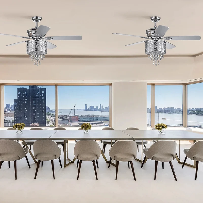 Elegant Metal 52-inch Ceiling Fan (Optional Remote&2 Color Option Blades) or Bedroom, Living Room, Dining Room--Chrome