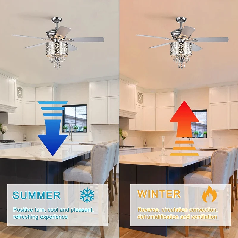 Elegant Metal 52-inch Ceiling Fan (Optional Remote&2 Color Option Blades) or Bedroom, Living Room, Dining Room--Chrome