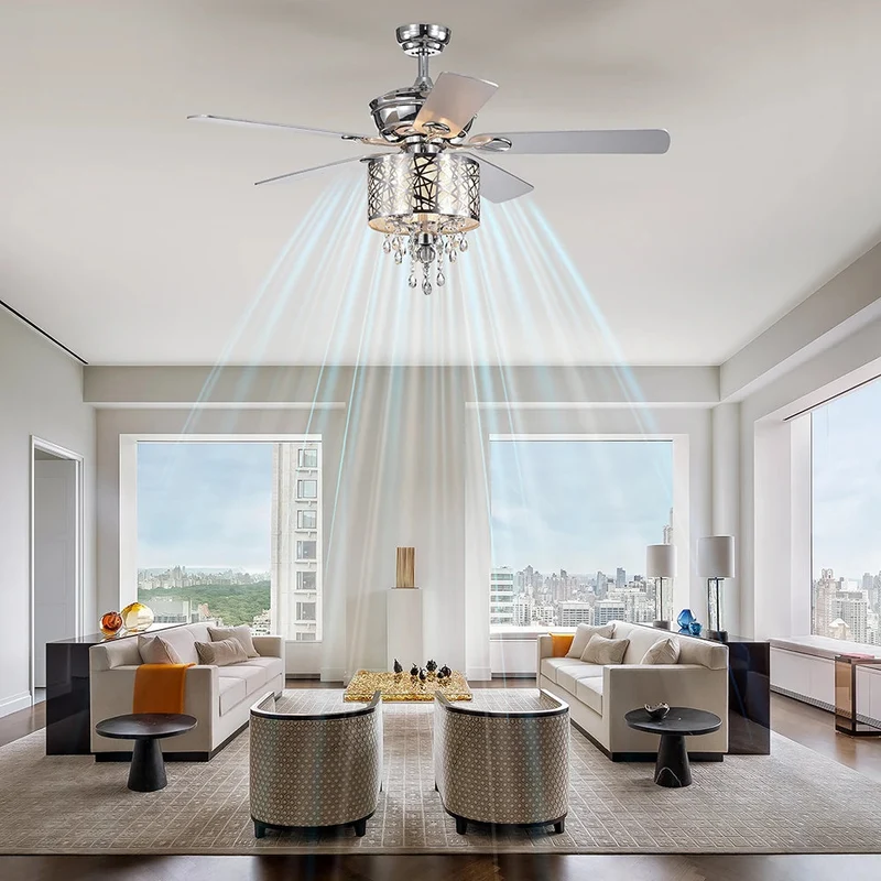 Elegant Metal 52-inch Ceiling Fan (Optional Remote&2 Color Option Blades) or Bedroom, Living Room, Dining Room--Chrome
