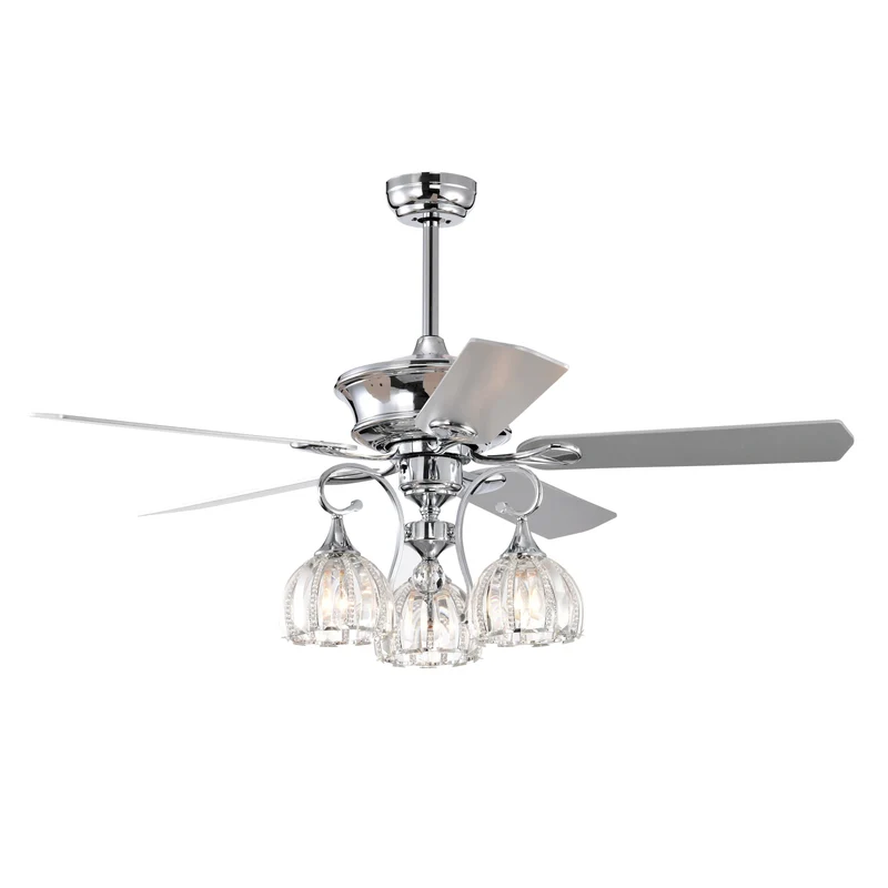 52''Crystal Ceiling Fan Lamp with Remote Control 3 Speed,5 Reversible Blades for Living Room,Dining Room,Bedroom