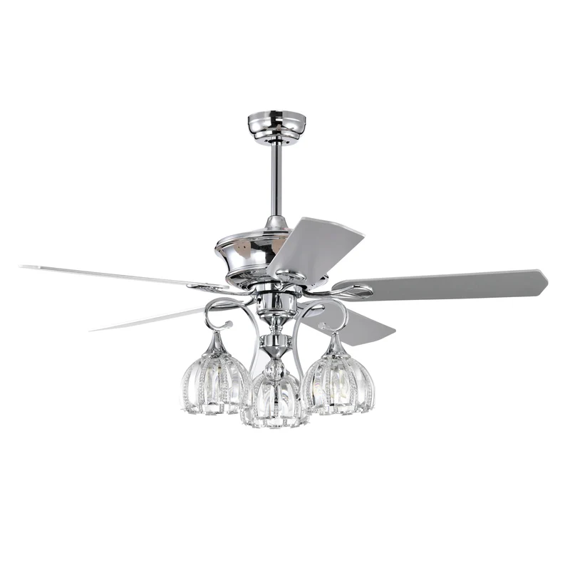 52''Crystal Ceiling Fan Lamp with Remote Control 3 Speed,5 Reversible Blades for Living Room,Dining Room,Bedroom