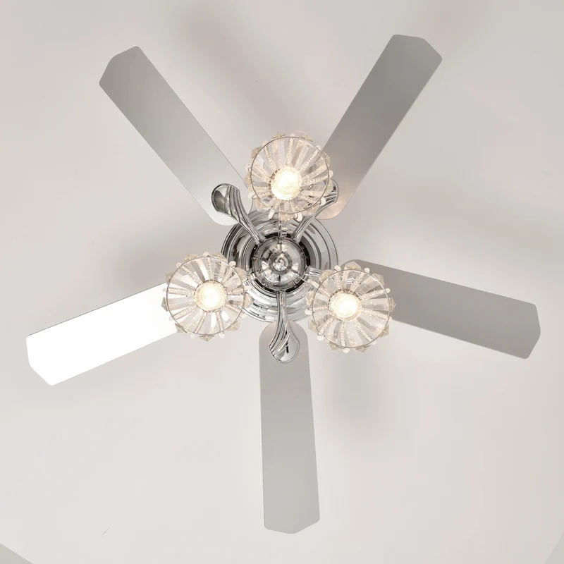 52''Crystal Ceiling Fan Lamp with Remote Control 3 Speed,5 Reversible Blades for Living Room,Dining Room,Bedroom
