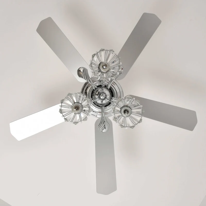 52''Crystal Ceiling Fan Lamp with Remote Control 3 Speed,5 Reversible Blades for Living Room,Dining Room,Bedroom