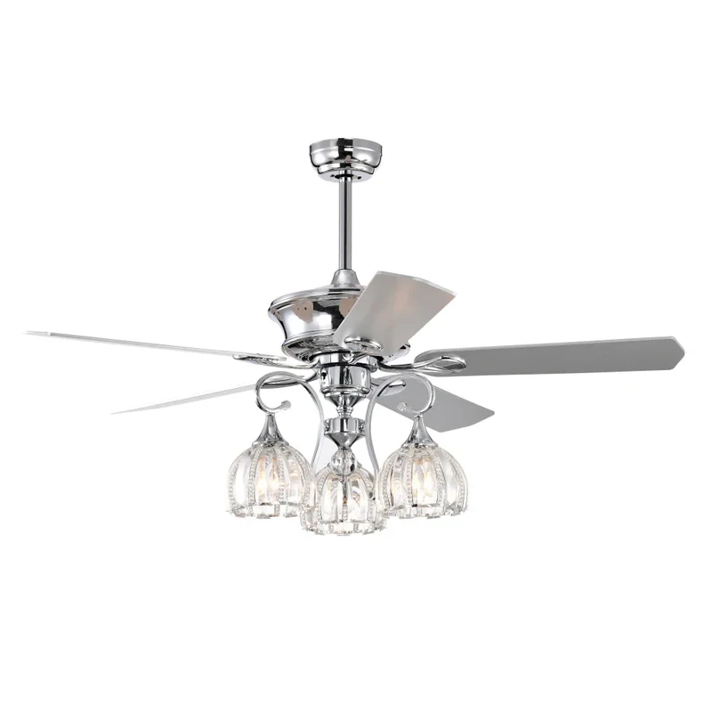52''Crystal Ceiling Fan Lamp with Remote Control 3 Speed,5 Reversible Blades for Living Room,Dining Room,Bedroom