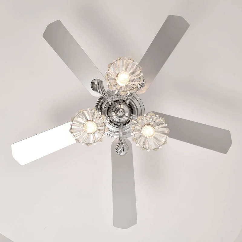 52''Crystal Ceiling Fan Lamp with Remote Control 3 Speed,5 Reversible Blades for Living Room,Dining Room,Bedroom