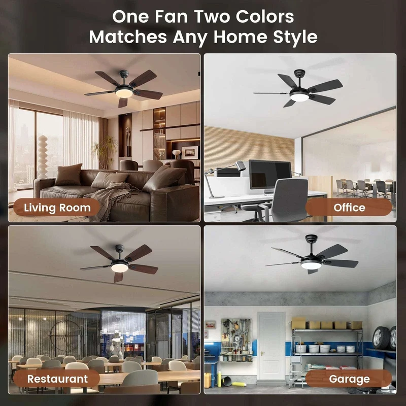 Modern Minimalist 5-Blade Ceiling Fan Light 42 /52 Black/White/Wood Grain Dimmable with Doodle App Ceiling Fan Light
