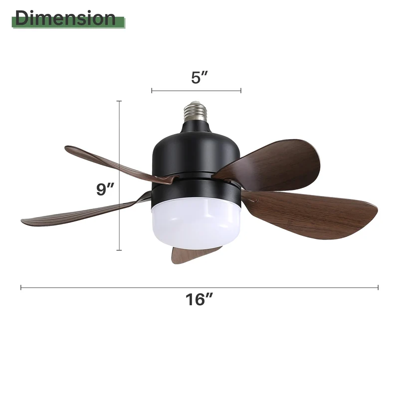 Modern 16-Inch Ceiling Fan With LED DC Enclosed E27 Socket Ceiling Fan Light Remote Control