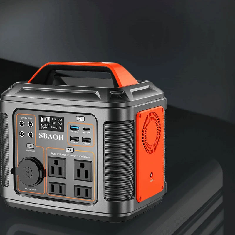 Portable Power Station, 300W 296Wh Solar Generator Quick Charge / 110V AC Outlets/DC Ports and LED Flashlight, Lithium Battery B