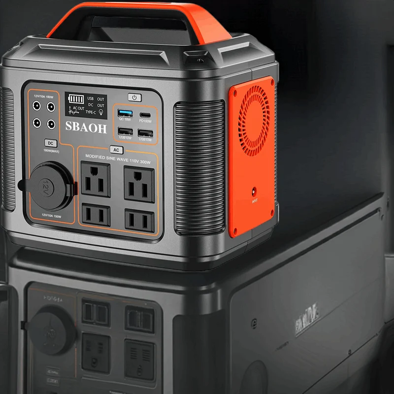 Portable Power Station, 300W 296Wh Solar Generator Quick Charge / 110V AC Outlets/DC Ports and LED Flashlight, Lithium Battery B