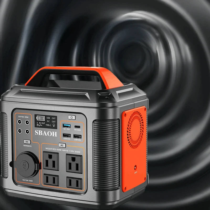 Portable Power Station, 300W 296Wh Solar Generator Quick Charge / 110V AC Outlets/DC Ports and LED Flashlight, Lithium Battery B