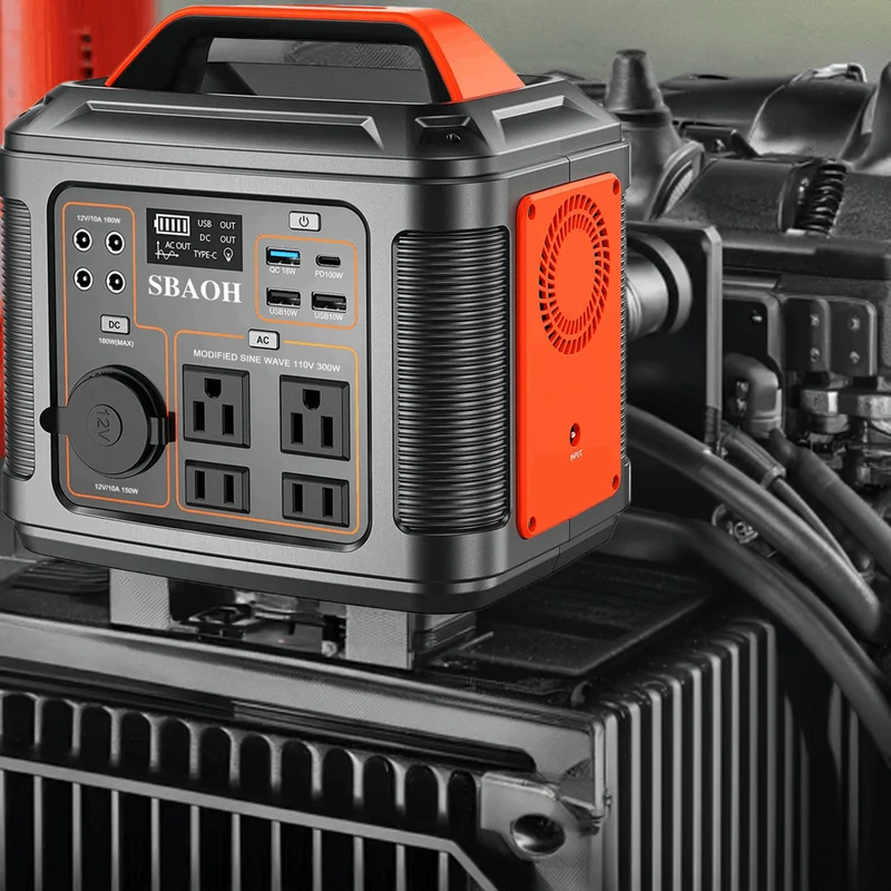 Portable Power Station, 300W 296Wh Solar Generator Quick Charge / 110V AC Outlets/DC Ports and LED Flashlight, Lithium Battery B
