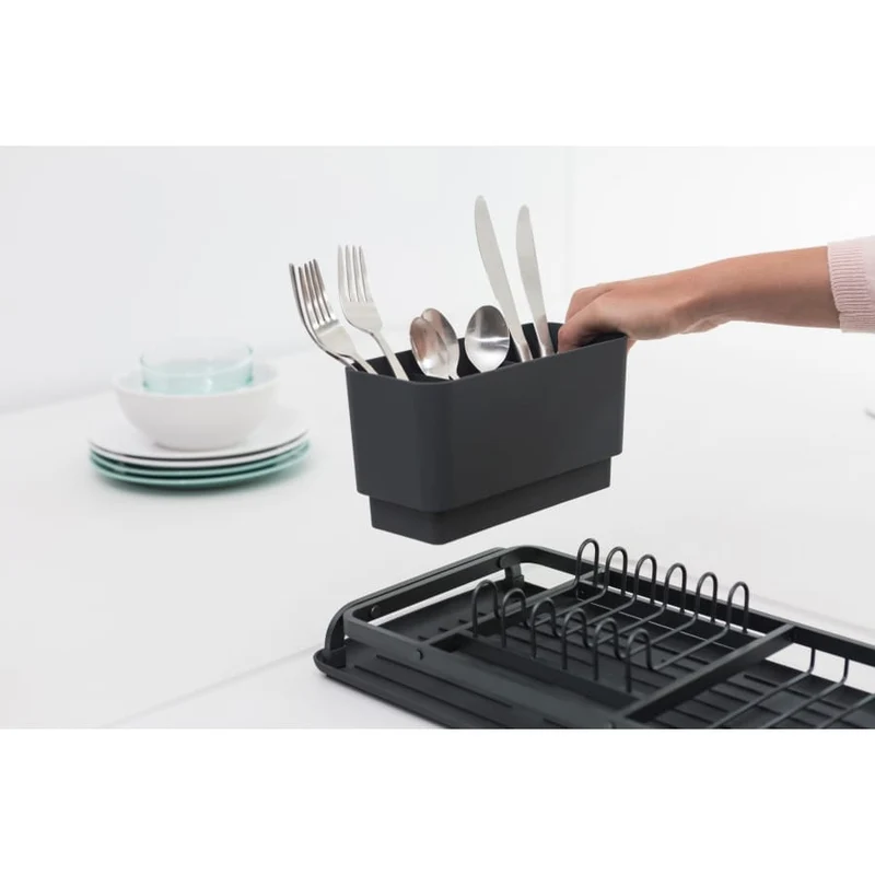 Brabantia Kompakt Abtropfgestell mit Besteckkorb, für 5 Teller