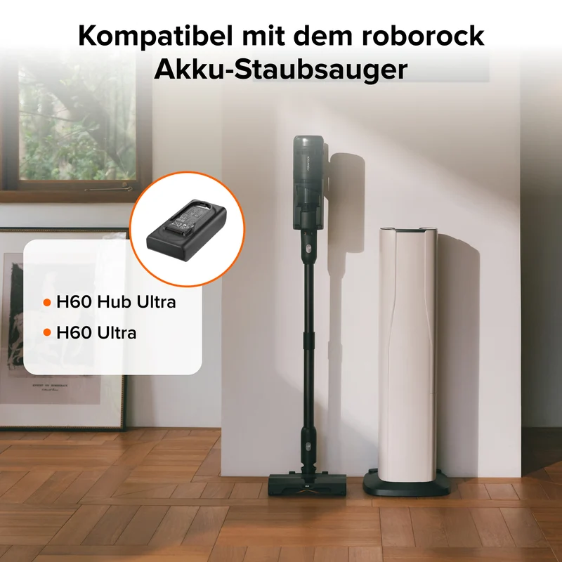Roborock 8-Zellen 2964mAh Lithium-Ionen-Akku für H60 Hub Ultra/H60 Ultra – Hohe Kapazität für Längere Laufzeit, Kompatibel mit kabellosen Handstaubsaugern