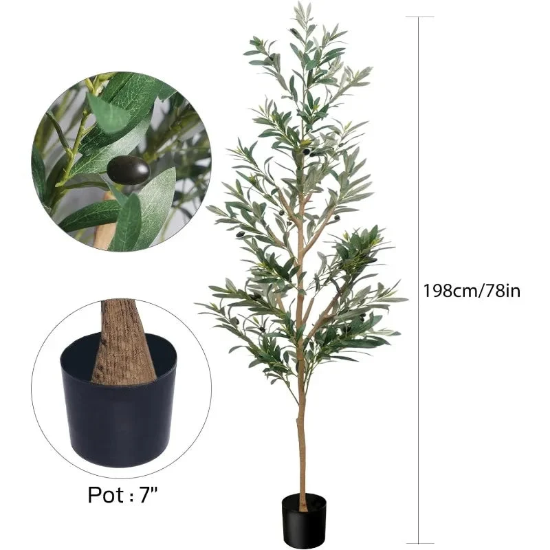 Tall Artificial Olive Tree for Home Decor Indoor with Pot, Fake House Plants Home, Floor Faux Plants Natural Artificial Tree