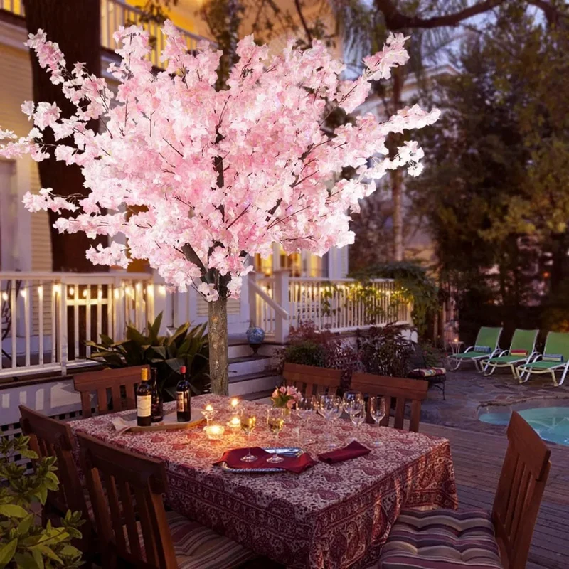 Artificial Cherry Trees Indoor Decor: Handmade Natural Fake Cherry Blossom Pink Tree Outdoor for Party Wedding Christmas (7 ft)