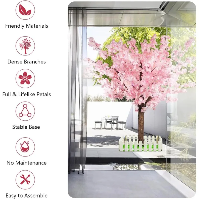 Artificial Cherry Trees Indoor Decor: Handmade Natural Fake Cherry Blossom Pink Tree Outdoor for Party Wedding Christmas (7 ft)