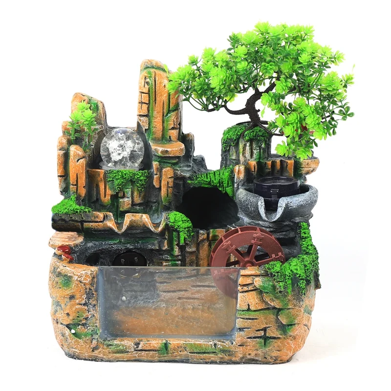 Desktop Fountain Waterfall Resin Fountain Decoration Home Office Decoration