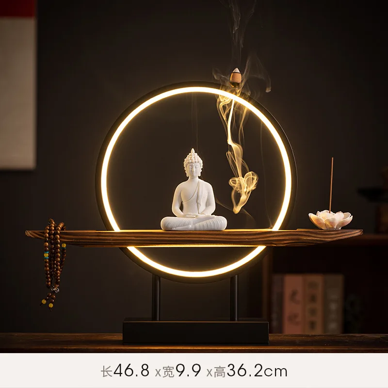 Sakyamuni Buddha Statue Large Buddhist statue Tathagata Buddha Figure Buddha Led ring light For Living Room Incense Porch