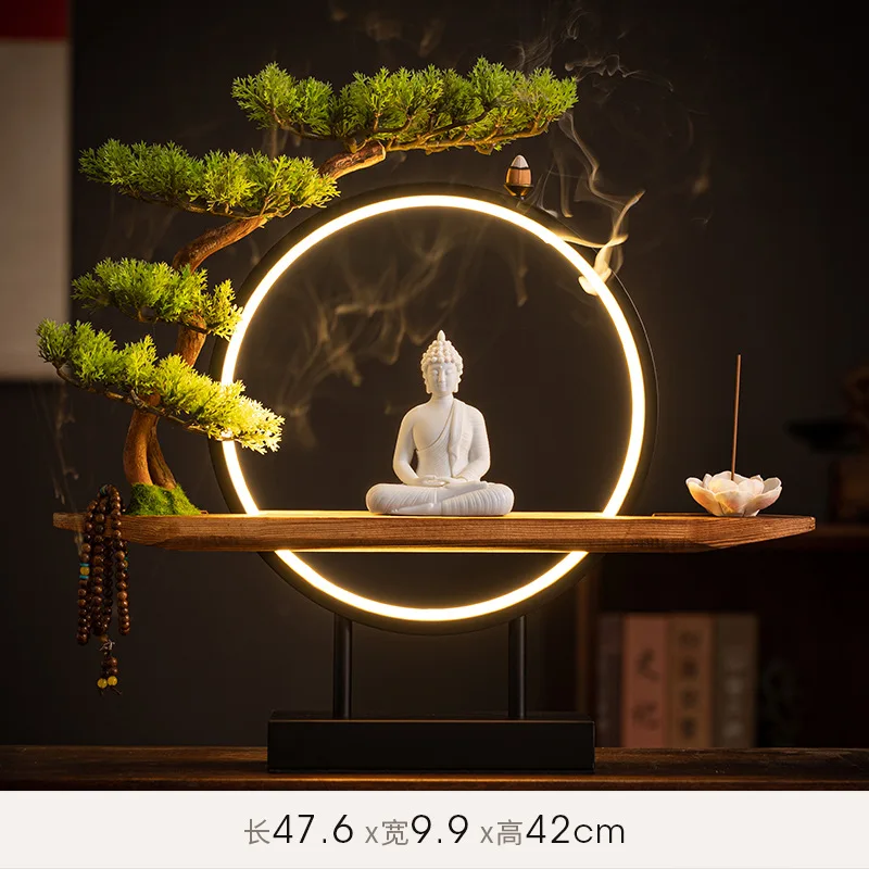Sakyamuni Buddha Statue Large Buddhist statue Tathagata Buddha Figure Buddha Led ring light For Living Room Incense Porch