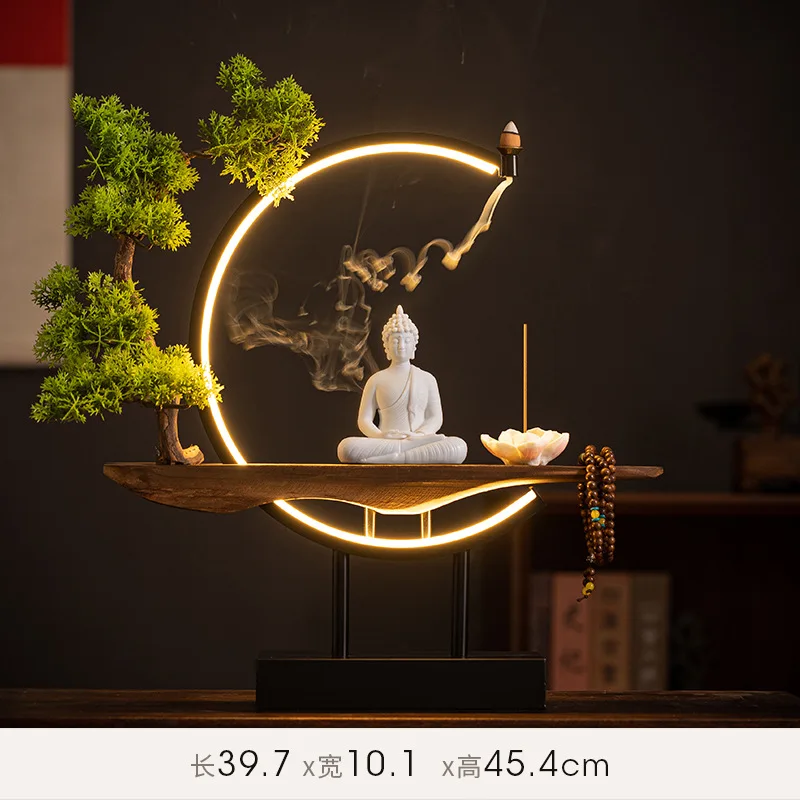 Sakyamuni Buddha Statue Large Buddhist statue Tathagata Buddha Figure Buddha Led ring light For Living Room Incense Porch