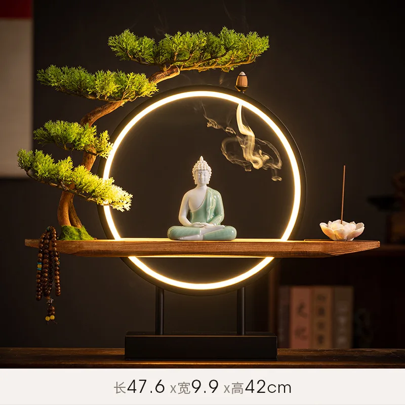 Sakyamuni Buddha Statue Large Buddhist statue Tathagata Buddha Figure Buddha Led ring light For Living Room Incense Porch