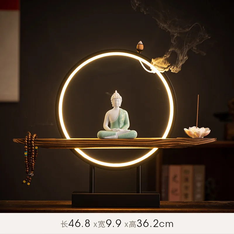 Sakyamuni Buddha Statue Large Buddhist statue Tathagata Buddha Figure Buddha Led ring light For Living Room Incense Porch